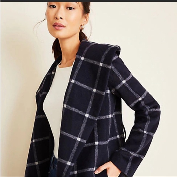 ANN TAYLOR Windowpane Shawl Collar Wrap Coat - Picture 3 of 4
